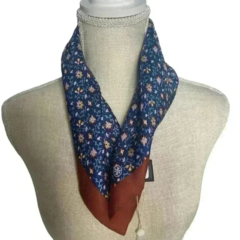 Tory Burch Wild Pansy Bouquet Neckerchief Fresh Blueberry (400) NWT